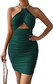 ワンピース S backless halter dress miniTHEREDTHREAD Amazon.com: METOES Women's 2024 Summer Ruched Short Mini
